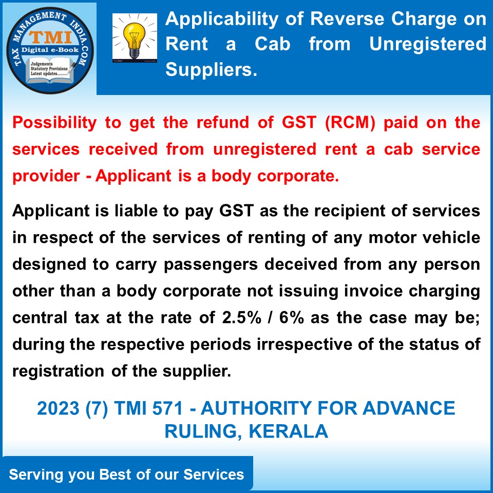 GST Receipt of Rent a Cab GST under reverse charge the